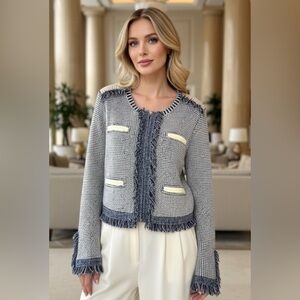 Jonathan Simkhai Womens Beige Wool "Marleigh" Eco-Knit Zip-Up Jacket Size M $445